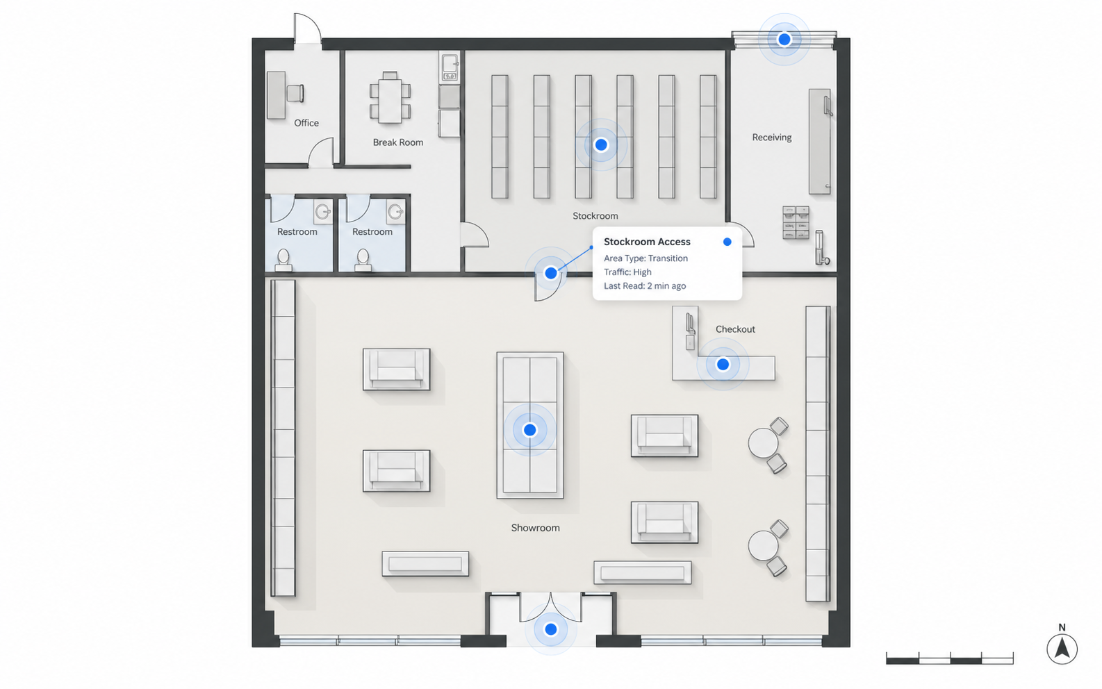 Floorplan with reader coverage zones
